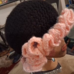 Elegant Black and Pink Crochet Hat